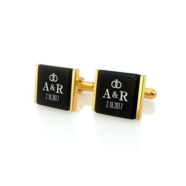 engraved wedding cufflinks gol zanadesign 60 <ul> <li><strong>Material - Sterling silver 18K gold plated ( nickel free - not allergic ) </strong></li> <li><strong>Black onyx stone - A symbol of strength, wisdom and independence</strong></li> <li><strong>Engraving is burnt into the onyx stone, creating a permanent mark</strong></li> <li><strong>Approx. dimensions - 0,71"W x 0,60"H ( 18 x 15 mm )</strong></li> <li><strong>Each cufflinks comes with an elegant black gift box.</strong></li> <li><strong>Handcrafted with care by our team</strong></li> <li><strong>Usually ship within 2-3 business days</strong></li> </ul>