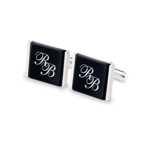 Black and Silver cufflinks with initial zanadesign