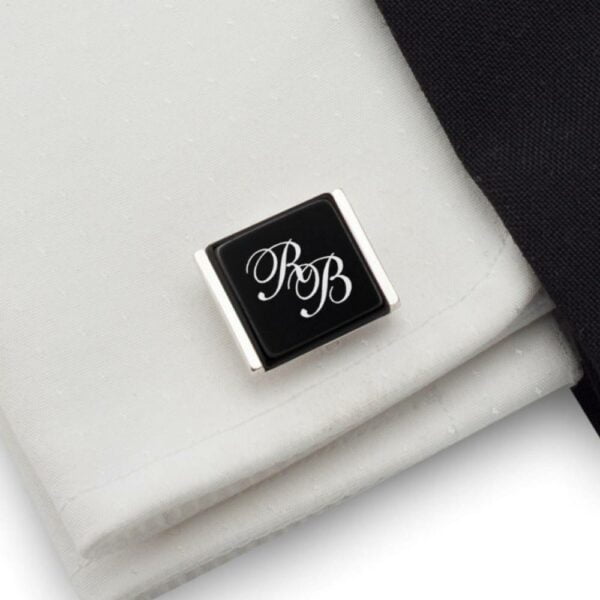 Black and Silver cufflinks with initial zanadesign